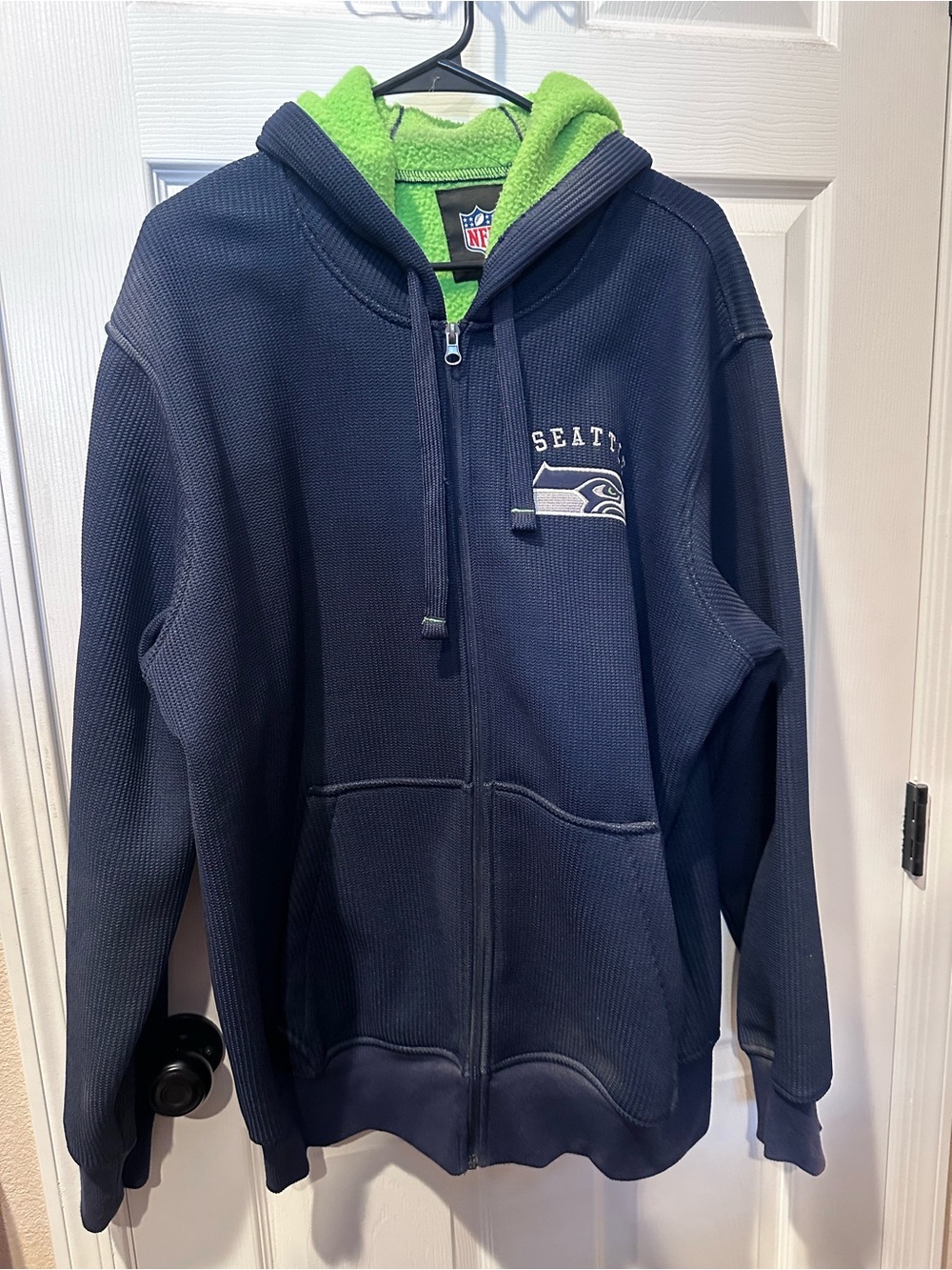 NFL Navy Hoodie with Bright Lime Green Fleece Lining